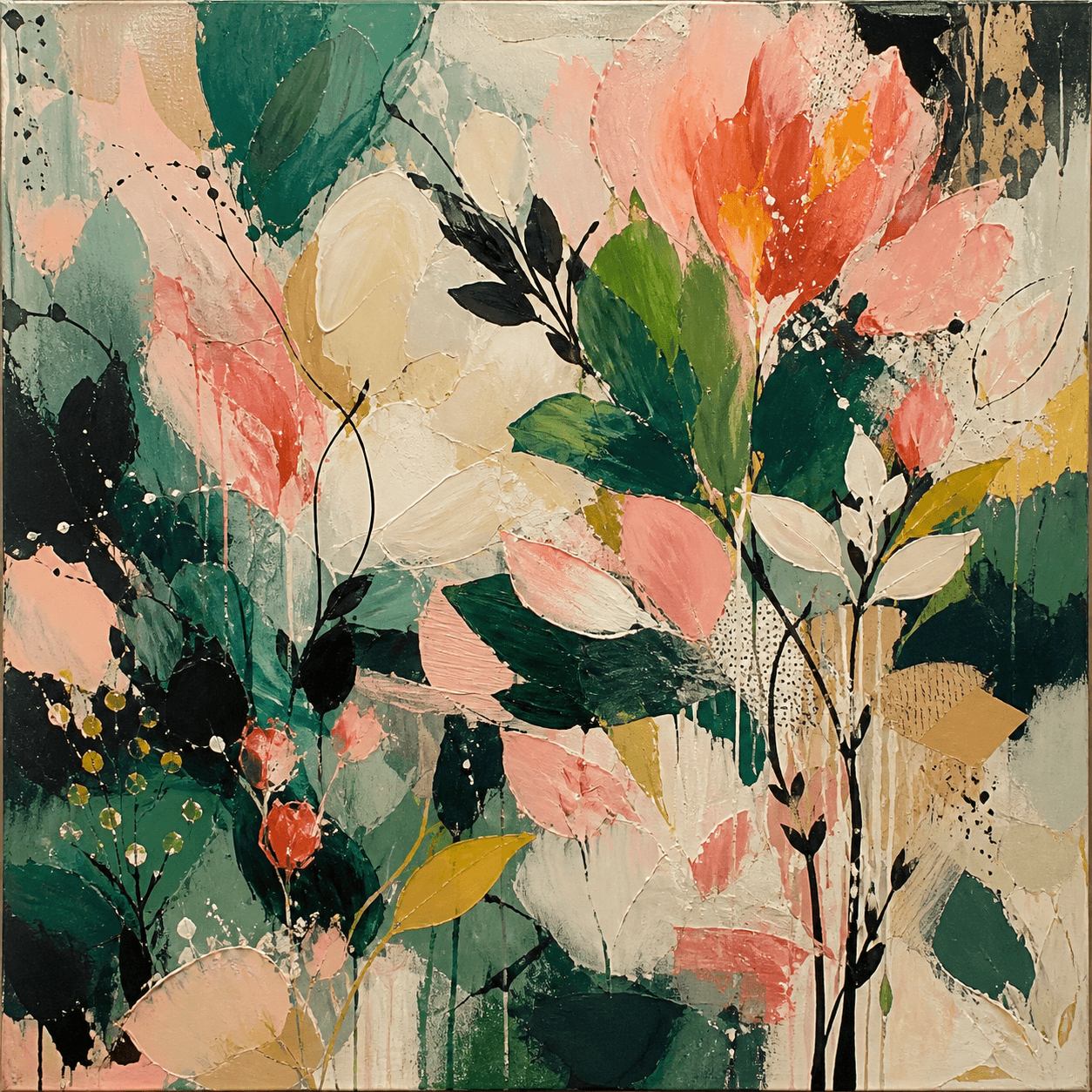 Garden After Rain, Acrylic and paper on canvas